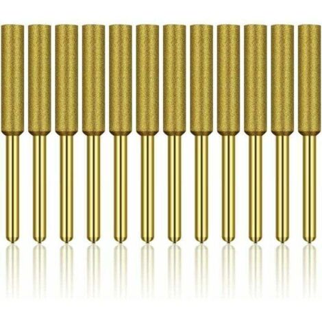 12 Pcs Diamant Affûteur de Tronçonneuse, Haute Dureté Titane Plaqué Burr Meule Meule, Affûteur de Tronçonneuse Pierre Bits, 3/16in 4.8mm H122 Derrui (1/4)