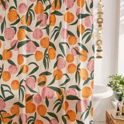 Rideaux de douche en tissu imperméable avec 12 crochets, motif fruits et fleurs, 180 x 180 cm, rose pêche (1/4)
