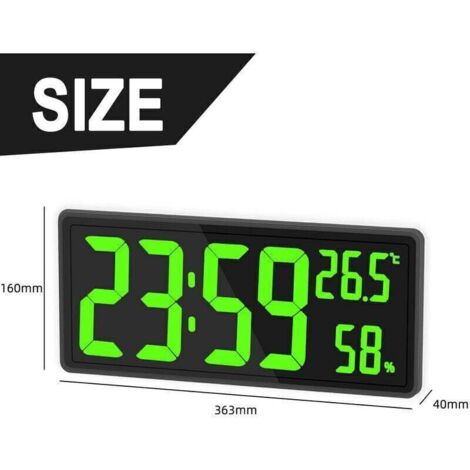 Horloge numérique grand écran, grande horloge murale numérique avec température et humidité, horloge murale numérique avec chiffres LED pour chambre, bureau, lecture claire pour personnes âgées (1/4)