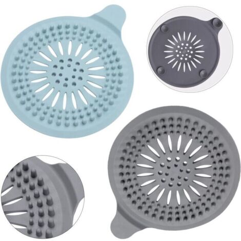 2Pcs Silicone Attrape Cheveux Douche avec Ventouse, Protection de Drain Filtre Evier, Universel Filtre à Cheveux pour Salle de Bain, Baignoire, Cuisine (Bleu + Gris) (1/4)