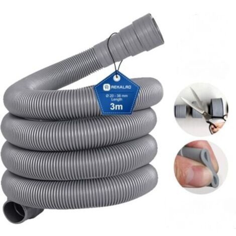 Tuyau d'évacuation d'eau sale de 3 m pour machine à laver Rallonge de tuyau d'évacuation de 20 mm pour lave-linge lave-vaisselle Tuyau de sortie de tuyau de vidange prolongé