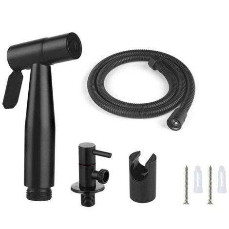 Kit de Bidet de Toilette de haute qualité, avec crochet de réservoir d'eau et tuyau en Inox de pour l'hygiène personnelle quotidienne (Noir) (1/4)