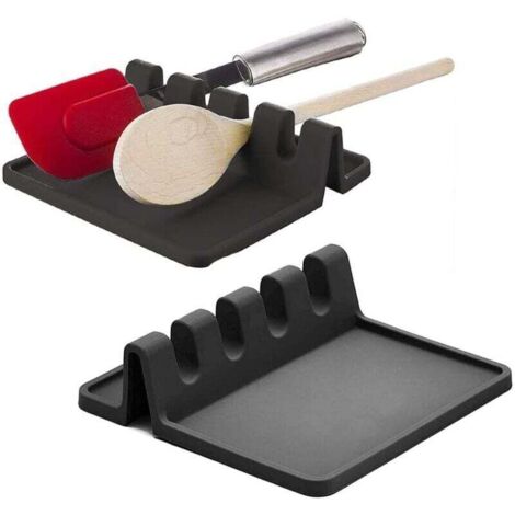 Lot de 2 repose-ustensiles en silicone, repose-cuillère en silicone, repose-ustensiles de cuisine avec bac d'égouttage, porte-couverts antidérapant pour cuillères, louches, couverts et spatules (1/4)