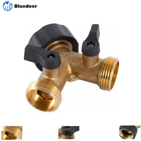 Robinet Double pour Machine à Laver Répartiteur en Y à 2 Voies pour Tuyaux d'Alimentation 3/4", Robinet Extérieur Jardin en Laiton Robuste (1/5)
