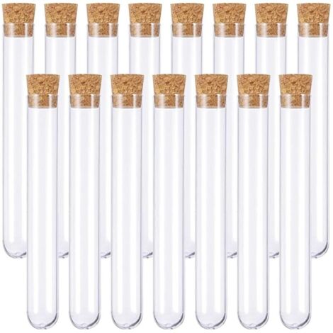 15 Pièces Tube a Essai Plastique,Tube Plastique Transparent,Eprouvette Plastique,Fiole Plastique,Tubes à Essais de Laboratoire,avec Bouchon Liège,pour Plante,Bonbons,Epice,Echantillon,18105mm (1/5)
