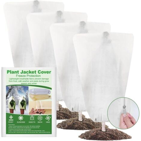 4 Pièces Voile Hivernage Plante Exterieur, 60x80cm Voile D'hivernage, 70gsm Housse Hivernage Plante Exterieur avec Fermeture Éclair et Cordon, pour Jardins Plantes (1/5)