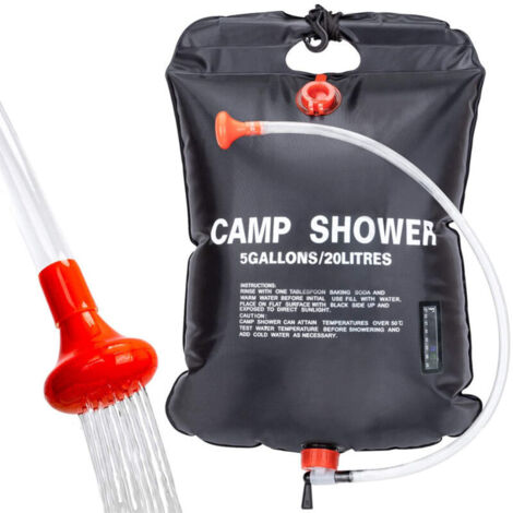 Sac de Douche Solaire Camping 20L Voyage Chauffé à L'énergie Solaire Portable Eau Chaude avec Flexible Amovible à 45 ° C Tête de Douche Commutable pour Randonnée, Escalade (1/5)