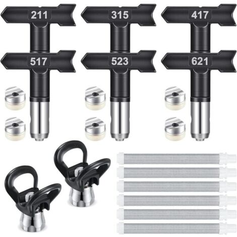 6 Pièces Buse de Pulvérisation Airless et 60 Mesh Éléments de Filtre,Buse airless pour Pistolet à Peinture Haute Pression(211,315,417,517,523,621) (1/5)