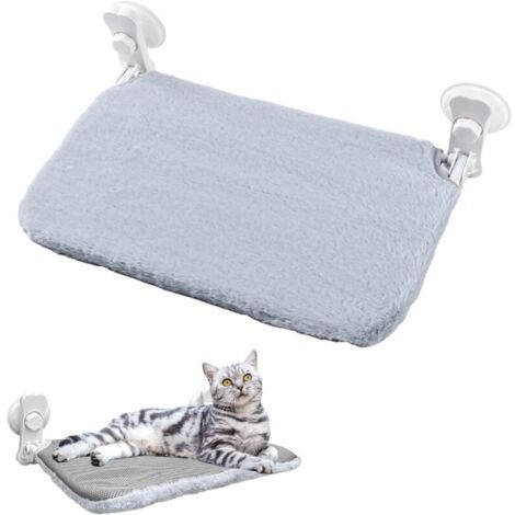 Hamac Chat Fenetre Hamac pour Chat Fenetre Pliable Démontable avec Ventouse pour Surfaces Lisses,Tissu Double Face en Maille/Peluche,Facile à Nettoyer,Gris 30×45cm (1/5)