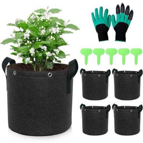 5 Pièces Pots pour Plante en Tissu, 25 L Sac de Plantation Carotte Sac de Plantation Non Tissé Épaissi Sac Pomme de Terre avec Poignées Jardinière en Tissu pour Plantes, Fleurs, Fraises (1/5)