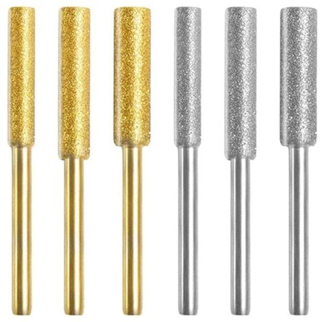 Diamant Affûteur de Tronçonneuse,Affûteur de Tronçonneuse Pierre Bits,Haute Dureté Titane Plaqué Burr Meule Meule, 6 PCS Pierres à Aiguiser avec 3 Tailles Différentes pour Affûter et Poncer (1/5)