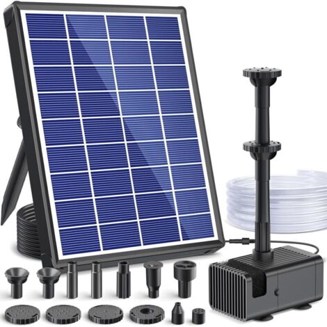 Fontaine solaire pour extérieur, 6,5 W, pompe de bassin solaire, avec protection améliorée contre la marche à sec et buses à double couche, tuyau de 1,5 m pour étang, bain d'oiseaux, jeu