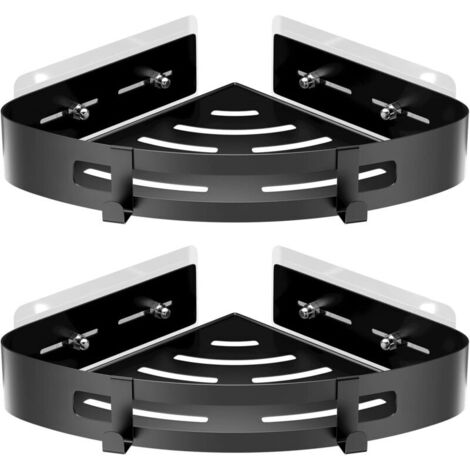 2 Pièces Etagère de Douche d'angle sans Perçage en Aluminium, Tablette de Douche d'angle avec Crochets, Organisateurs de Salle de Bains, Idéal pour salles de Bains, Cuisines Salons(Noir) (1/5)