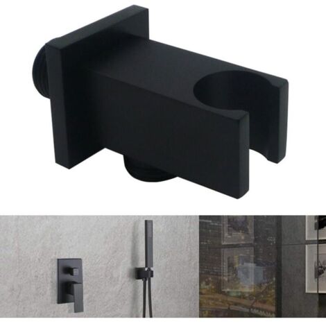 Lot de 1 connecteur de douche carré noir coudé pour pommeau de douche, support mural avec support de douchette, construit à partir de laiton (1/5)