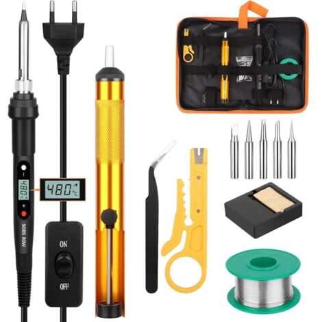 Fer a Souder, 13 en 1 Fer à Souder 80W Température Réglable 180-520°C, Fer a Souder Electronique de Precision 5 Conseils de Soudage, Pompe à Dessouder, Support De Fer à Souder (1/5)