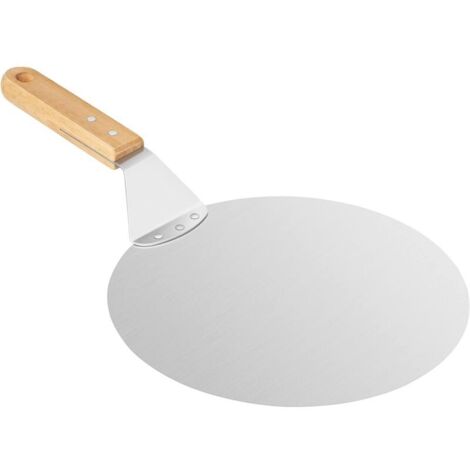 Pelle à Pizza Ronde avec Poignée en Bois et Plateau Métallique en Acier Inoxydable pour les Pizzas Faites Maison, les Pâtisseries, la Pâte, 10 Pouces - Argenté - Minimaliste (1/5)