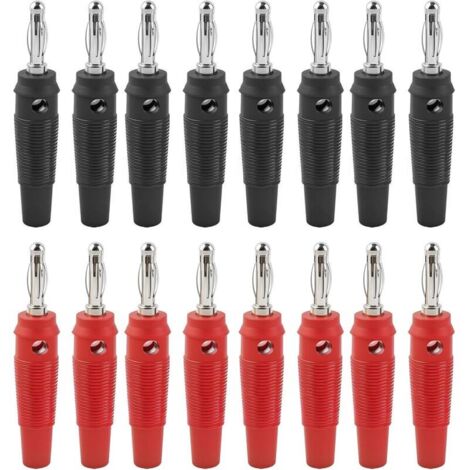 16 Pièces Fiches Bananes, 4mm Fiche Enceinte Audio, fiche Enceinte Audio Haut Parleur Connecteur pour Raccorder Les Enceintes HiFi, Amplis, ampli-Tuners et Chaînes Stéréo, Noir Rouge