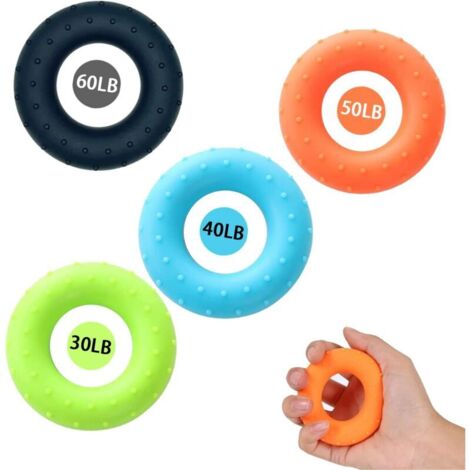 Lot de 4 entraîneurs d'avant-bras, de main, de doigts, de 30 à 60 lb, pour avant-bras, doigts et bras, anneaux en silicone pour entraînement musculaire, sport, escalade, fitness (1/5)
