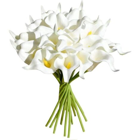 20 Pièces Artificielle Calla Lily Latex Fleurs Artificielle Mariée Mariage Bouquet pour Domicile Mariage Fête Maison Décorations (Blanche) (1/5)