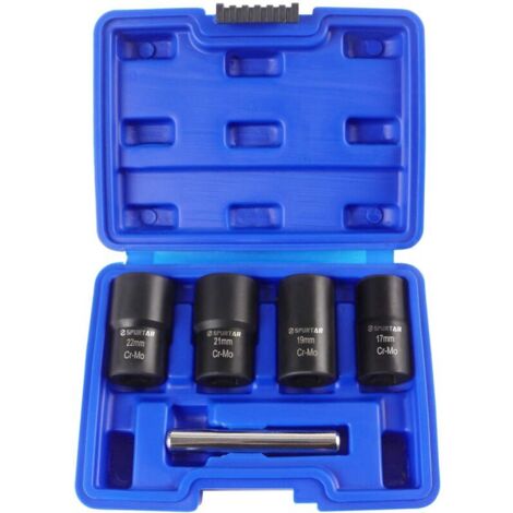 Coffret de douilles extracteurs de vis jeu de 5 douilles torsadées pour retirer les écrous de roue 17 mm, 19 mm, 21 mm et 22 mm (1/5)