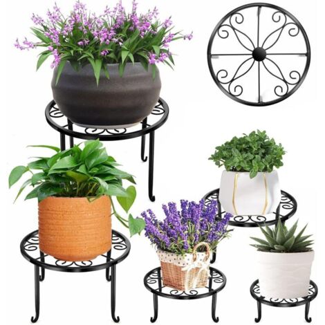 Lot de 5 Support pour pot de fleurs, Étagère Plantes Intérieur ou Extérieur Porte-Pots de Fleurs en Fer pour l'intérieur, Résistant à la Rouille (Noir) (1/3)