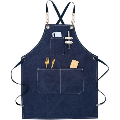 Tablier de cow-boy de haute qualité avec poches pour coiffeur, Tablier de travail multifonction en toile cirée imperméable, peintre, jardinier, styliste de coiffure pour femme et homme,bleu (1/5)