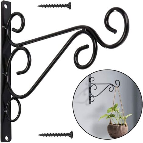 Lot De 2 Crochets Muraux Robustes En Métal Noir – Support Suspension Pour Paniers Fleurs, Lanternes, Mangeoires Oiseaux Jardin & Balcon