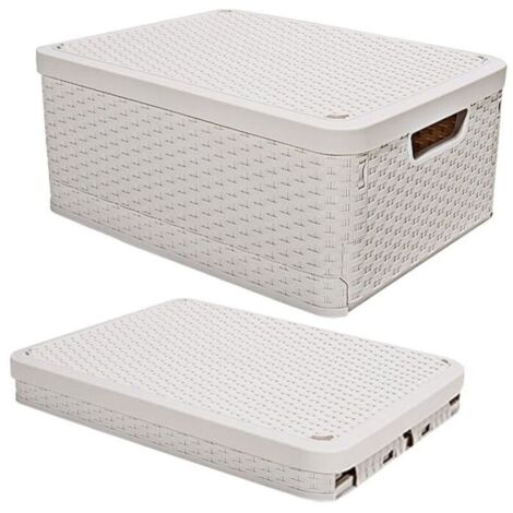 Pliable Bote de Rangement avec Couvercle,43.8x33x24.5cm Boite de Rangement Plastique Caisse de Rangement avec Poignée,Empilables Tissé Panier de Rangement Pour Vêtements,Jouets,Livre (1/5)