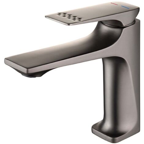 Bassin à noyau de cuivre robinet chaud et froid lavabo de salle de bain résistant aux éclaboussures, hauteur 16,5 cm, tuyau d'entrée d'eau 60 cm, gris pistolet- (1/4)