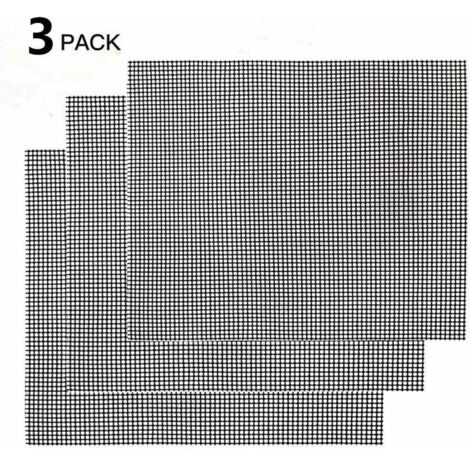 Grille de barbecue,Grille Barbecue Tapis de Cuisson Antiadhésif 3 Pièces - Feuille de Cuisson Réutilisable Résistante à la Chaleur de Gril, pour Le Barbecue D'intérieur et Extérieur (Noir, 42 (1/4)