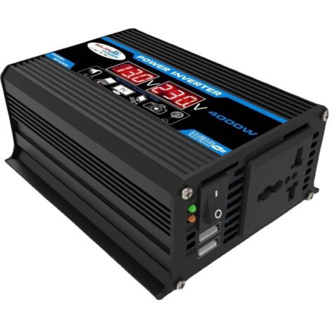 Convertisseur de tension pour voiture 12 V CC vers 220 V CA avec prise allume-cigare et affichage numérique - Chargeur de voiture pour ordinateur portable et téléphone en voyage - Noir (1/5)