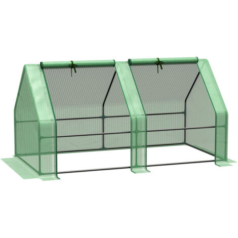 Outsunny Mini Serre de Jardin mini serre tunnel 180L x 90l x 90H cm toit pointu Acier PE Haute densité 140 g/m² Anti-UV 2 fenêtres avec Zip enroulables Vert (1/5)