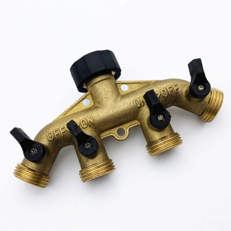 Répartiteur de tuyau d'arrosage en laiton robuste - 2 voies - Répartiteur de sortie de 1,9 cm - Adaptateur de robinet de tuyau avec vannes d'arrêt pour irrigation de jardin en extérieur (répartiteur à (1/5)