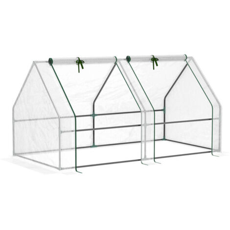 Mini Serre de Jardin mini serre tunnel 180L x 90l x 90H cm toit pointu Acier PE Haute densité 140 g/m² Anti-UV 2 fenêtres avec Zip enroulables Blanc (1/5)