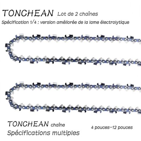 Lot de 2 chaînes de tronçonneuse 1/4' 32 maillons Lame galvanisée renforcée Faible rebond pour coupe précise - 5pouces (1/5)