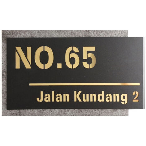 Numéro de porte Plaque Numéro de Maison et Nom  Chiffres et lettres personnalisables  200 x 330 mm  Matériau acrylique police dorée