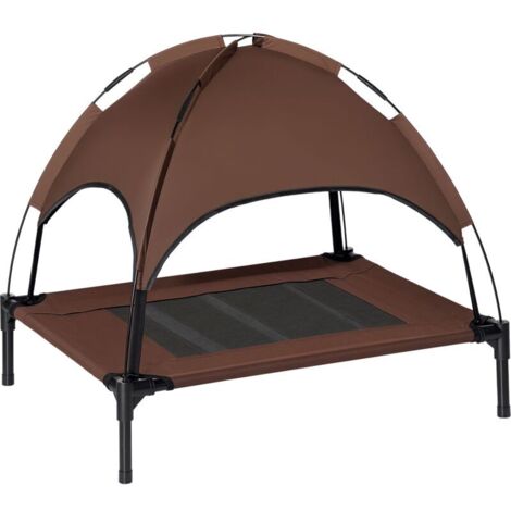 Lit surélevé pour chien PawHut avec auvent, couchage pour animaux, chaise longue d'extérieur avec toit, respirant, en taffetas, couleur café, 76 x 61 x 73 cm (1/5)