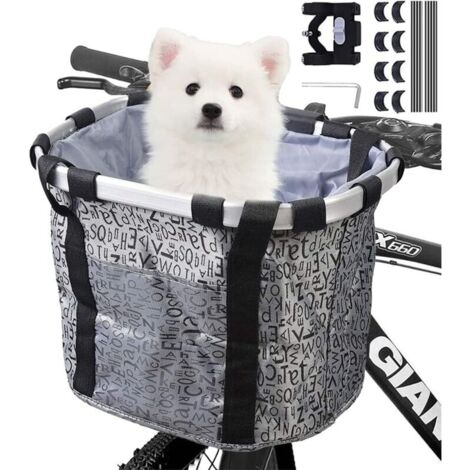 Panier De Vélo, Amovible Vélo Guidon Panier, Cycle Avant Toile Panier Transporteur Sac Pet Carrier En Métal D'aluminium Pour Vtt,Pique-Nique,Shopping,Petit Animal Domestique (Lettre Grise) - RWSac de (1/5)