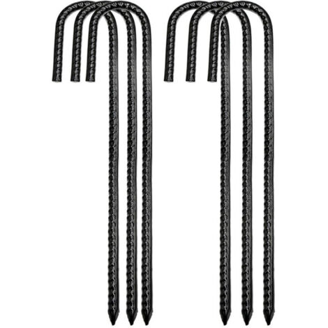 6 pièces de piquets de barre en acier filetés/piquets de sol/piquets de sol de clôture extérieure. Nouveaux piquets métalliques de barre d'armature robustes à crochet en J, piquets de sol en acier à r (1/4)