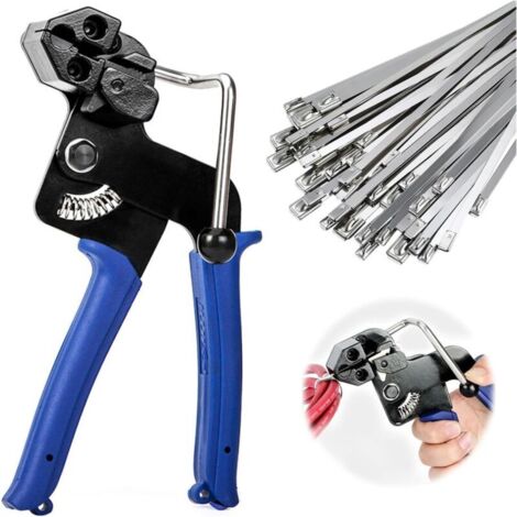 Kit de Collier de Serrage Inox, Contient 100 Pièces Serre-Câbles Inox Electriques, Pistolet D'attache de Câble en Métal, Outil d'attache de câble pour Verrouiller et Coupe (1/5)