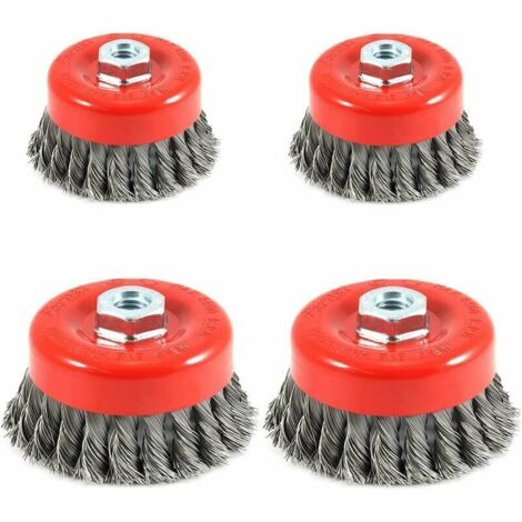 4 brosses métalliques de nettoyage, brosses à grain en acier torsadé, diamètre 75 mm et 100 mm, M14 (1/5)