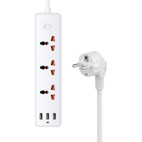Multiprise Electrique USB, , avec 3 prises secteur + 3 ports USB-A, Multiprise Bureau USB avec Interrupteur Cordon de 1.2m Protection contre les surcharges, protection des enfants contre les c (1/5)