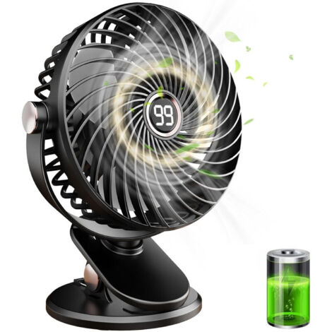 Ventilateur de table, mini ventilateur USB silencieux avec écran LCD, petit ventilateur portable rechargeable, 5 vitesses, rotation à 720°, ventilateur à pince pour bureau, maison et camping (1/5)