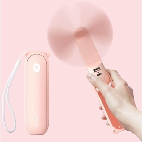 Ventilateur portable avec batterie externe 4500 mAh, autonomie maximale de 46 heures, ventilateur de poche portable à piles ou ventilateur personnel pliable alimenté par USB, 3 vitesses rose (1/5)