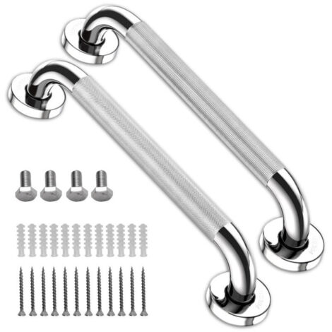 Lot de 2 barres d'appui de douche pour salle de bain pour personnes âgées, poignées de sécurité antidérapantes en acier inoxydable pour salle de bain, cuisine, toilettes, marches extérieures (1/5)