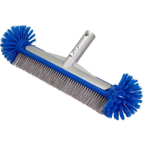 Brosse de piscine ronde robuste pour murs et carrelages avec dos en aluminium renforcé, brosse de qualité supérieure à poils résistants，Bleu (1/4)