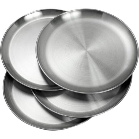 Assiettes en acier inoxydable 20 cm, assiettes légères en métal, incassables, non toxiques, lavables au lave-vaisselle, sans BPA et saines (4 pièces) (1/4)