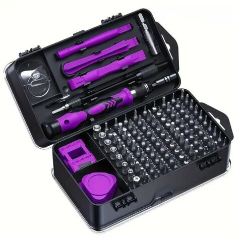 Kit de tournevis 135 en 1, tournevis magnétiques de précision, embouts Torx, outils multifonctions isolés, kit d'outils manuels pour la réparation de téléphones portables (violet) (1/2)