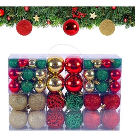 Lot de 100 boules de Noël en plastique robuste pour décoration d'intérieur et d'extérieur - Or, rouge et vert (1/5)