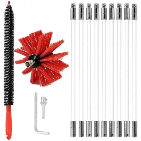 Kit de ramonage, système de verrouillage à bouton chromé, kit de ramonage, brosse de ramonage, outil de ramonage avec 9 tiges flexibles (couleur : 9 tiges, taille : 410 mm) (1/5)